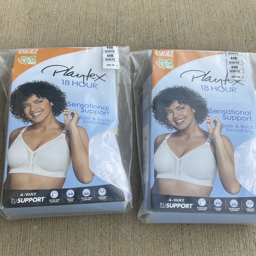 Playtex 18 Hour Ultimate Shoulder Sensational Support 48B White  (Lot Of 2) $78